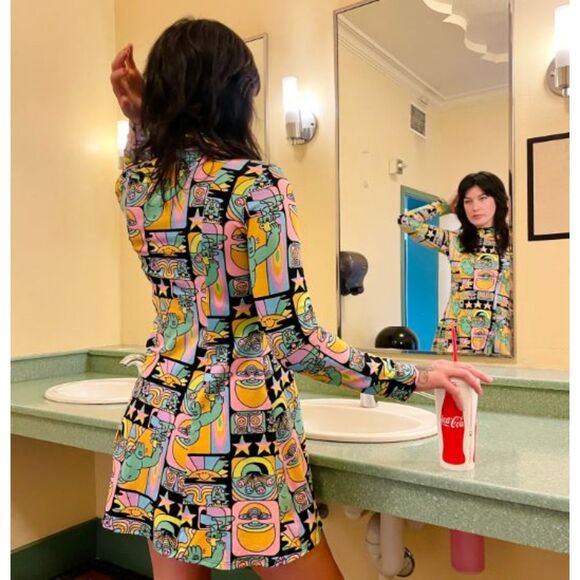 Nooworks Tonya Dress in Dreyfus Print Sz M Multicolor Art Teacher Maximalist - Picture 1 of 6